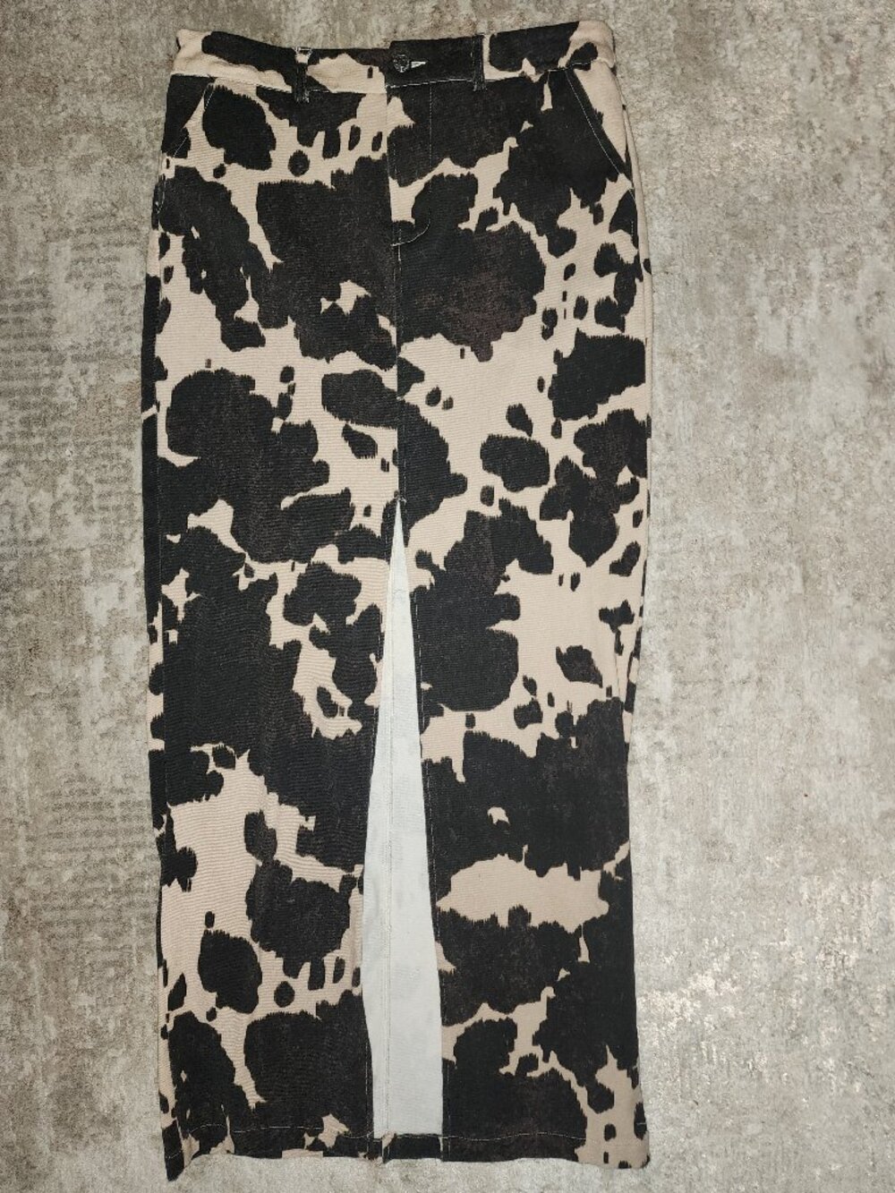 MISSGUIDED Cow Print Maxi Skirt With Front Slit